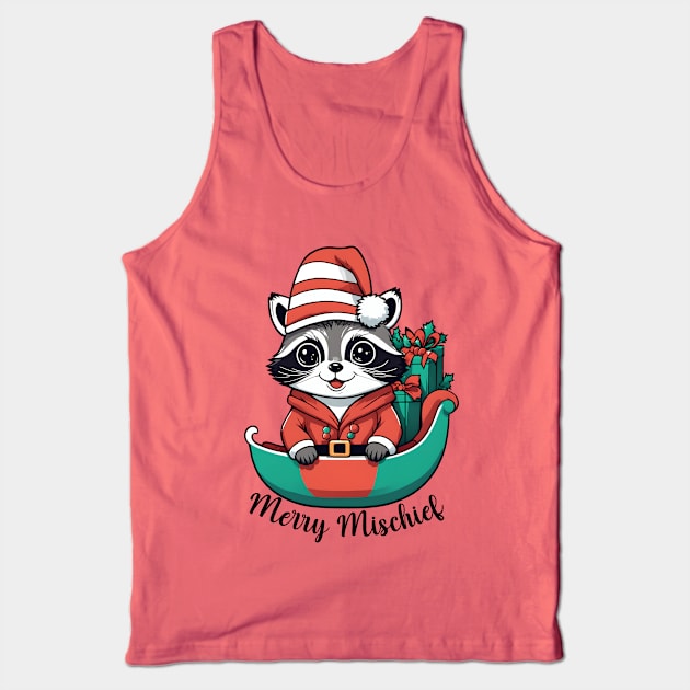 Merry Mischief Raccoon Christmas Sleigh Tee Tank Top by WolfMerrik